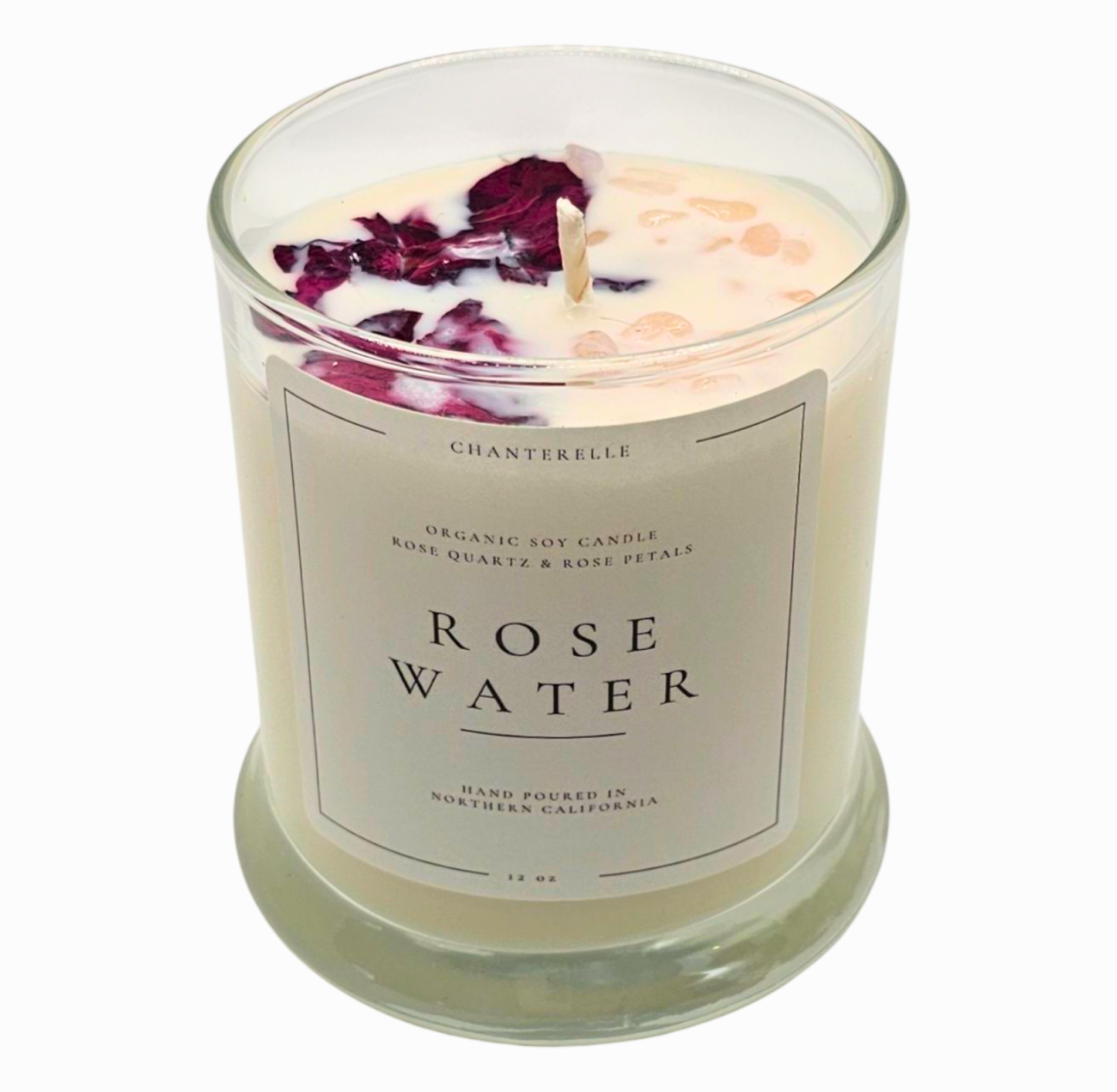 Rose Water with Rose & Rose Quartz Organic Soy Candle 10 oz