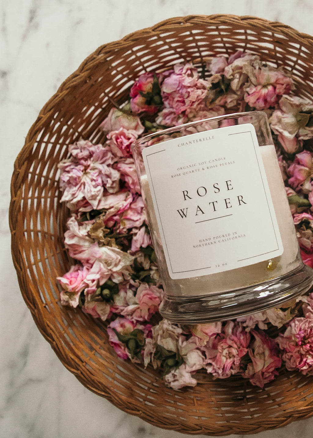Rose Water with Rose & Rose Quartz Organic Soy Candle 10 oz