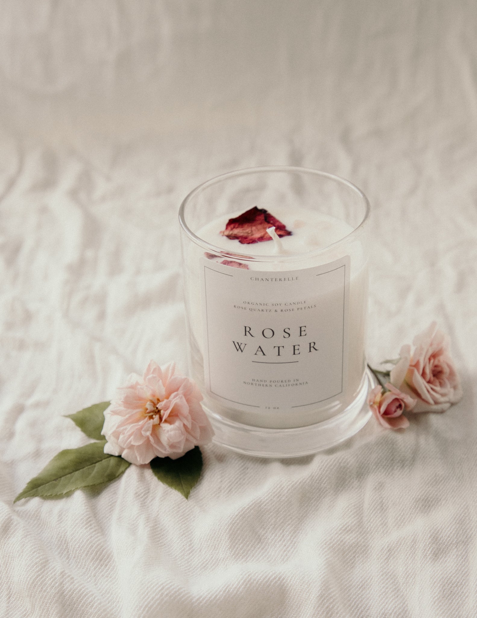 Rose Water with Rose & Rose Quartz Organic Soy Candle 10 oz