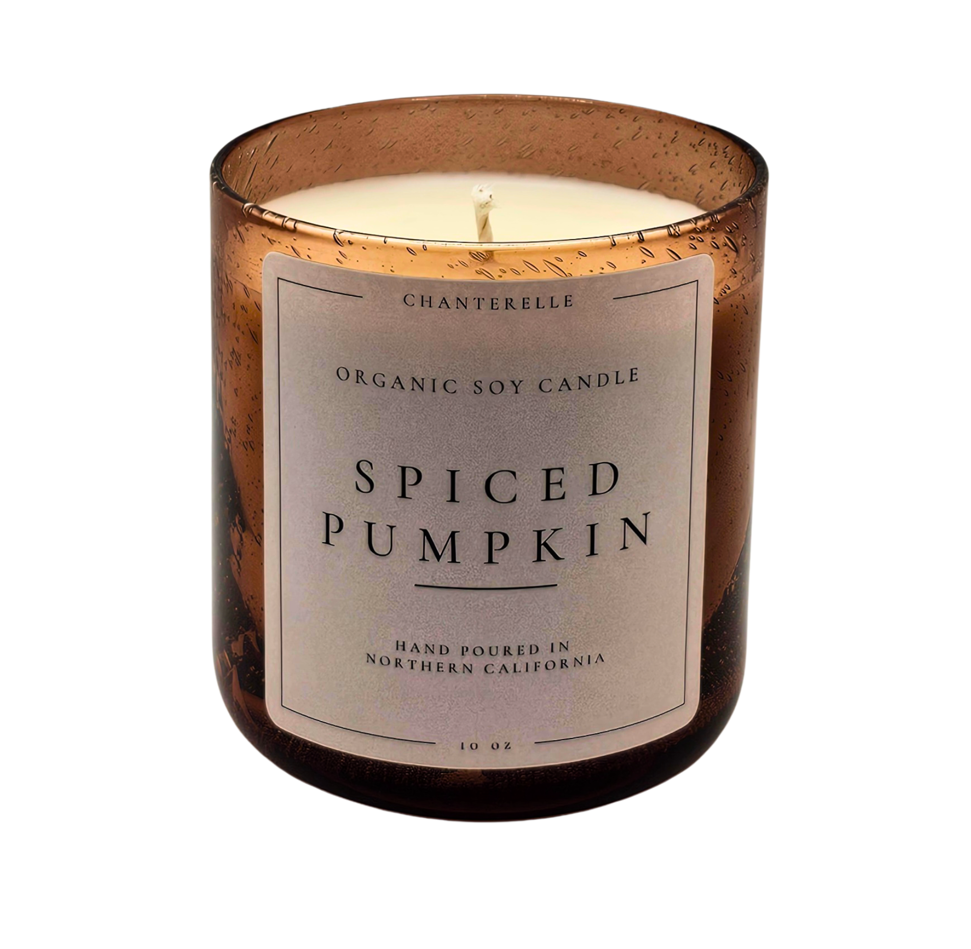 Spiced Pumpkin candle with a label on a white background